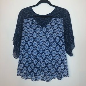 Blue Aztec & Flower Print Shirt